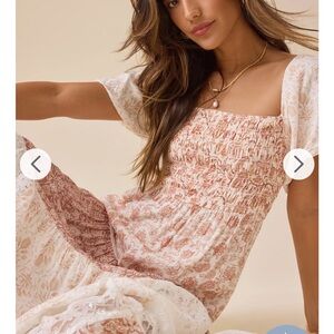 NWT Altard State Harlie Floral Smocked Maxi Dress S Ivory Mocha